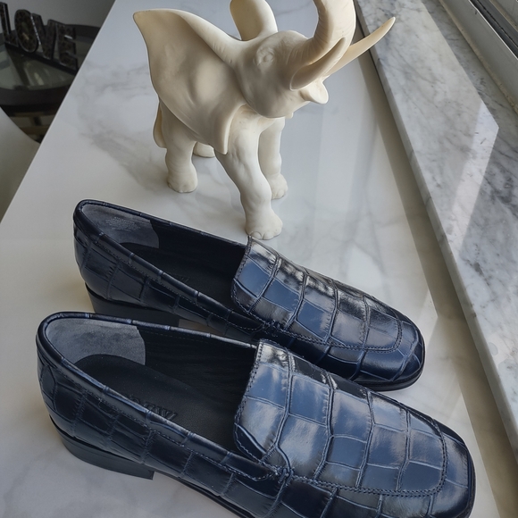 J. Crew Navy Croc-Embossed Loafers - Picture 2 of 6